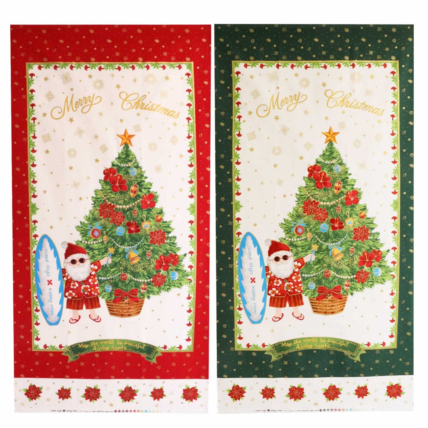 アロハクリスマス クリスマスツリーのタペストリー縁グリーン byキャシー中島 送料無料