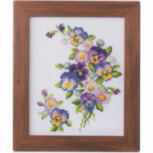 季節を彩るフラワーアレンジメント-パンジーとデイジー-ルシアン-コスモ-クロスステッチ-刺繍キット（送料込み）