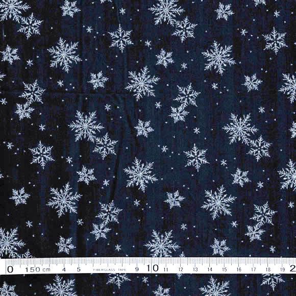 送料無料  クリスマス生地（布）雪の結晶柄(銀）紺地  1m 単位　パッチワーク コットン100％　ディスプレー