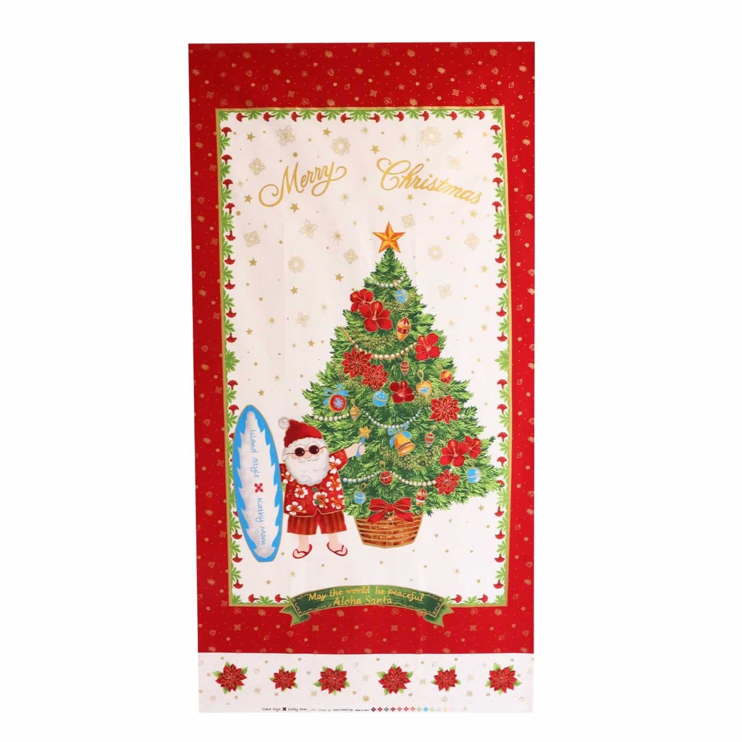 アロハクリスマス クリスマスツリーのタペストリー縁レッド byキャシー中島　送料無料