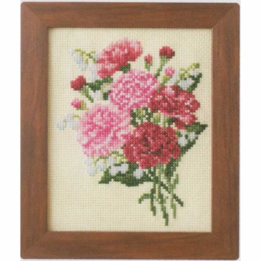 季節を彩るフラワーアレンジメント-カーネーションとスズラン-ルシアン-コスモ-クロスステッチ-刺繍キット