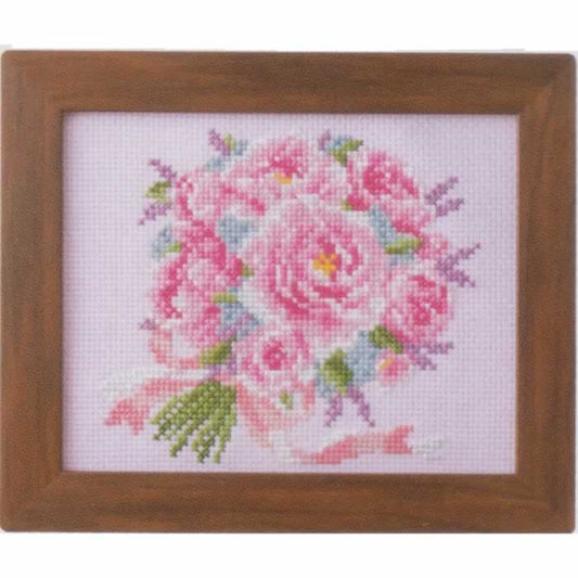 季節を彩るフラワーアレンジメント-シャクヤクのブーケ-ルシアン-コスモ-クロスステッチ-刺繍キット