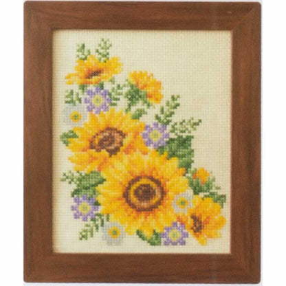 季節を彩るフラワーアレンジメント-向日葵と都忘れ-ルシアン-コスモ-クロスステッチ-刺繍キット