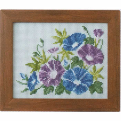 季節を彩るフラワーアレンジメント-朝顔と青紅葉-ルシアン-コスモ-クロスステッチ-刺繍キット