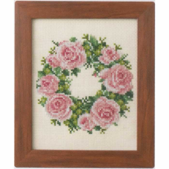 季節を彩るフラワーアレンジメント-バラのリース-コスモ-クロスステッチ-刺繍キット