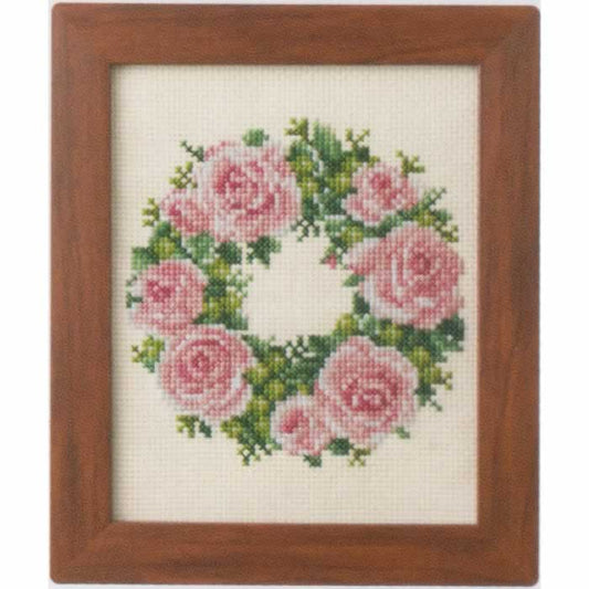 季節を彩るフラワーアレンジメント-バラのリース-コスモ-クロスステッチ-刺繍キット