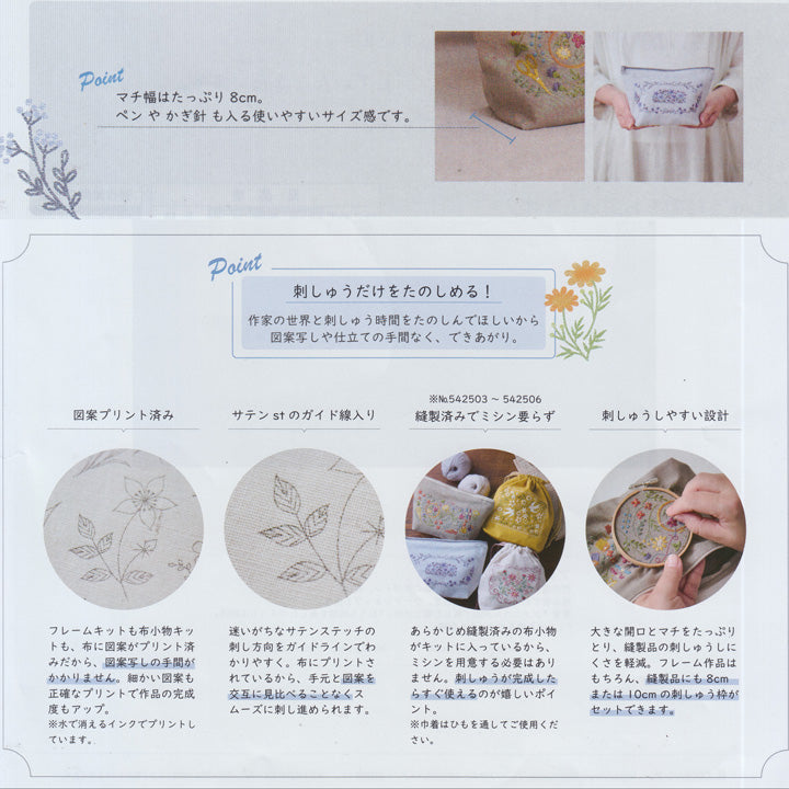 アトリエ ド ノラ 刺繍キット マチ付き巾着　こころ結ぶ贈り物