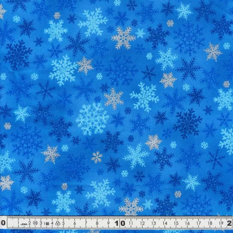 送料無料  クリスマス生地（布）スノーフレーク結晶柄 ダークブルー  1m単位　パッチワーク コットン100％　ディスプレー